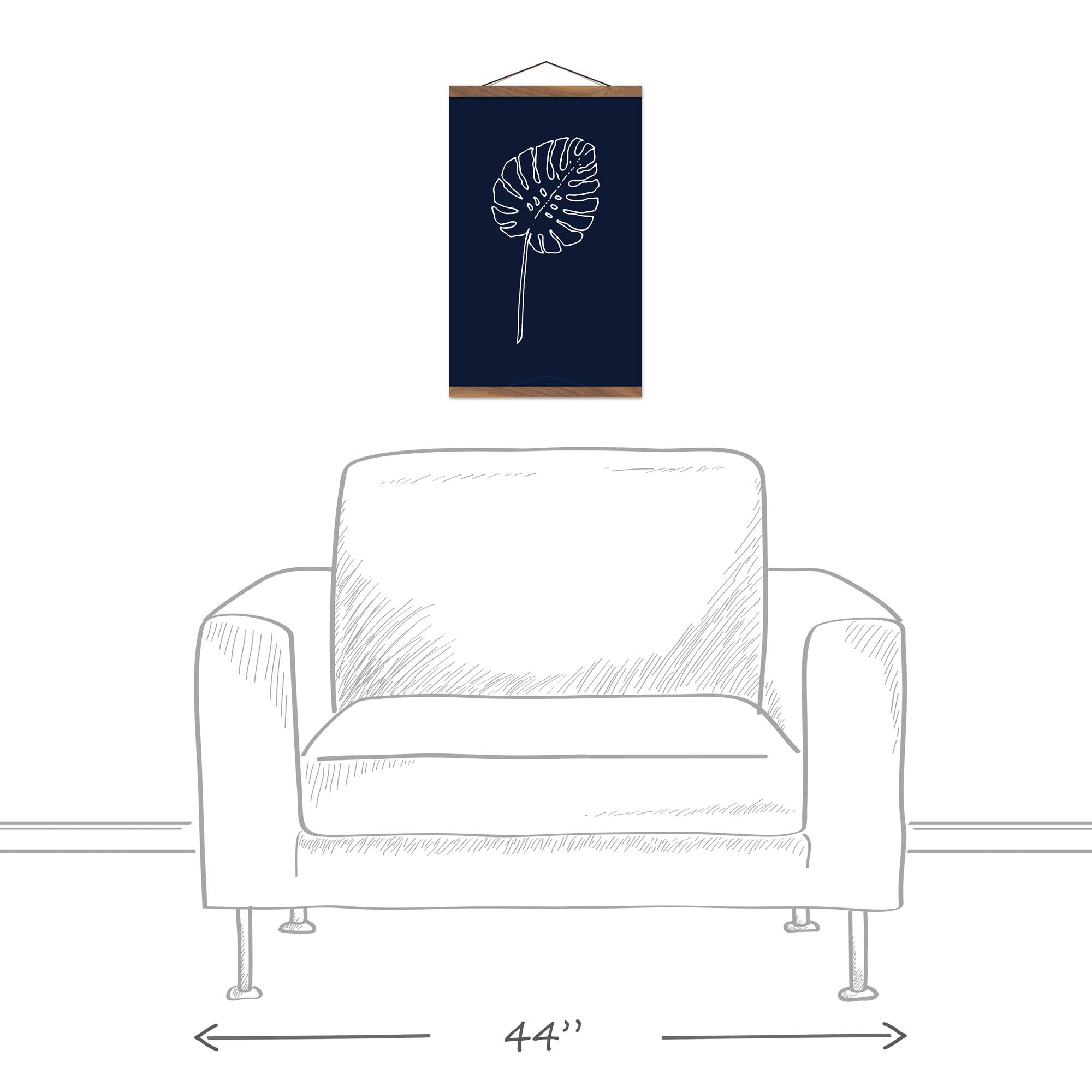Designs Direct Navy Monstera Drawing Teak Hanging Canvas